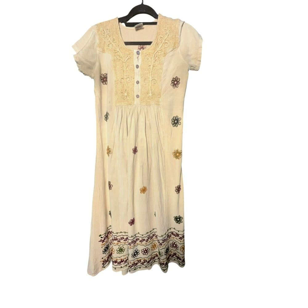 Women"s Vintage Sacred Threads Embroidered Rayon Midi Dress One Size Boho India